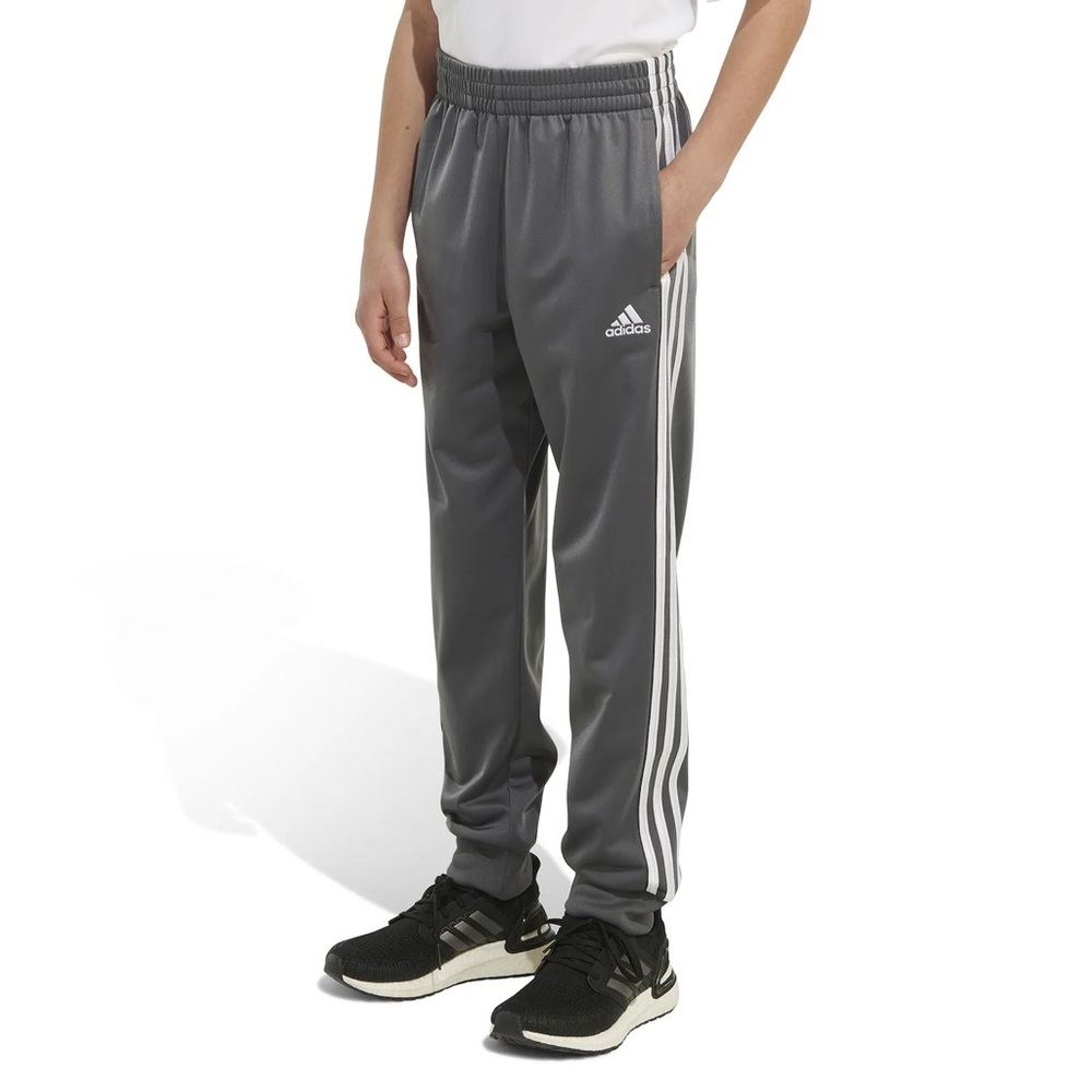 Adidas Track Pants Youth Boys Size Medium 10-12 Grey White Striped Fits